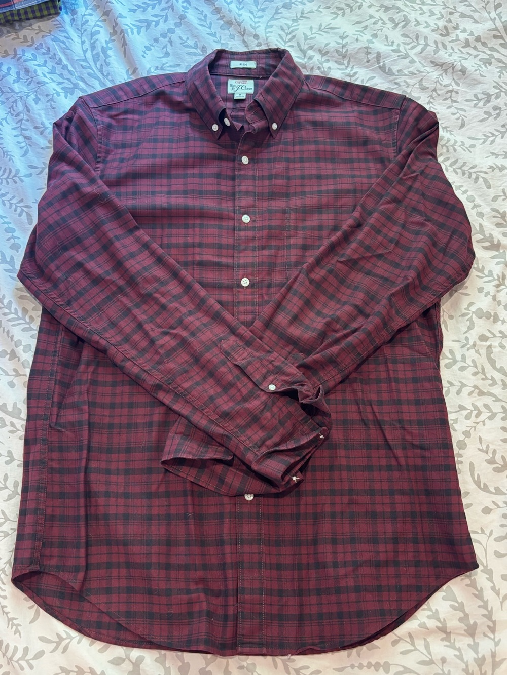 Men’s Maroon Plaid button down shirt